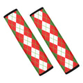 White Green And Red Argyle Pattern Print Car Seat Belt Covers