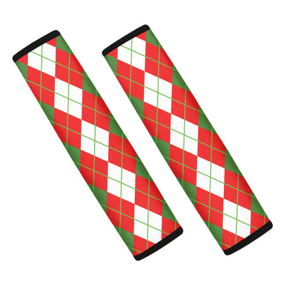 White Green And Red Argyle Pattern Print Car Seat Belt Covers