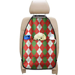 White Green And Red Argyle Pattern Print Car Seat Organizers