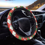 White Green And Red Argyle Pattern Print Car Steering Wheel Cover
