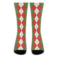 White Green And Red Argyle Pattern Print Crew Socks