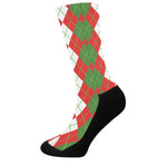 White Green And Red Argyle Pattern Print Crew Socks