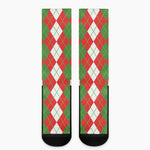 White Green And Red Argyle Pattern Print Crew Socks