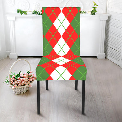 White Green And Red Argyle Pattern Print Dining Chair Slipcover