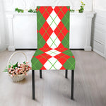 White Green And Red Argyle Pattern Print Dining Chair Slipcover