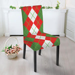 White Green And Red Argyle Pattern Print Dining Chair Slipcover