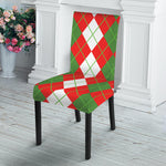 White Green And Red Argyle Pattern Print Dining Chair Slipcover