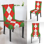 White Green And Red Argyle Pattern Print Dining Chair Slipcover
