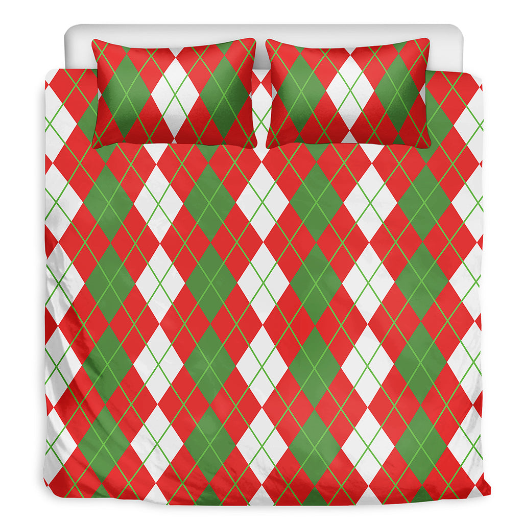 White Green And Red Argyle Pattern Print Duvet Cover Bedding Set