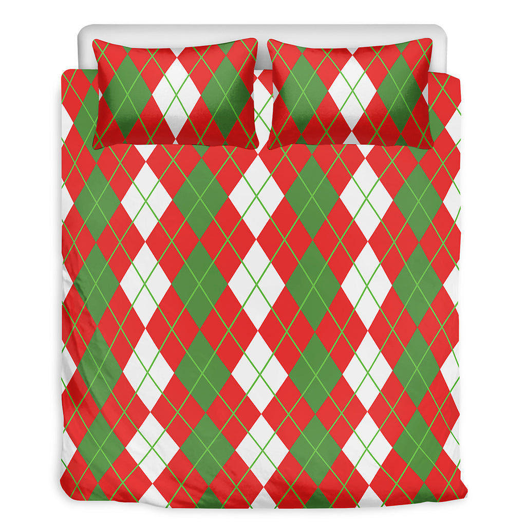 White Green And Red Argyle Pattern Print Duvet Cover Bedding Set