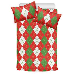 White Green And Red Argyle Pattern Print Duvet Cover Bedding Set