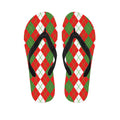 White Green And Red Argyle Pattern Print Flip Flops
