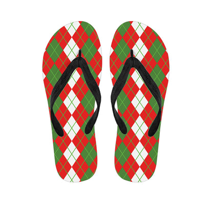 White Green And Red Argyle Pattern Print Flip Flops