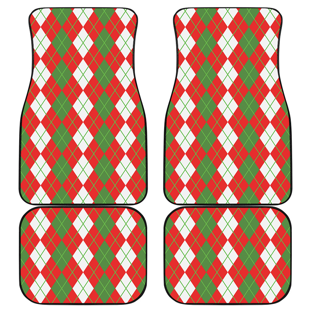 White Green And Red Argyle Pattern Print Front and Back Car Floor Mats