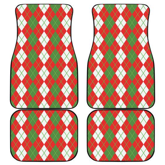 White Green And Red Argyle Pattern Print Front and Back Car Floor Mats