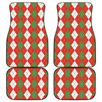 White Green And Red Argyle Pattern Print Front and Back Car Floor Mats