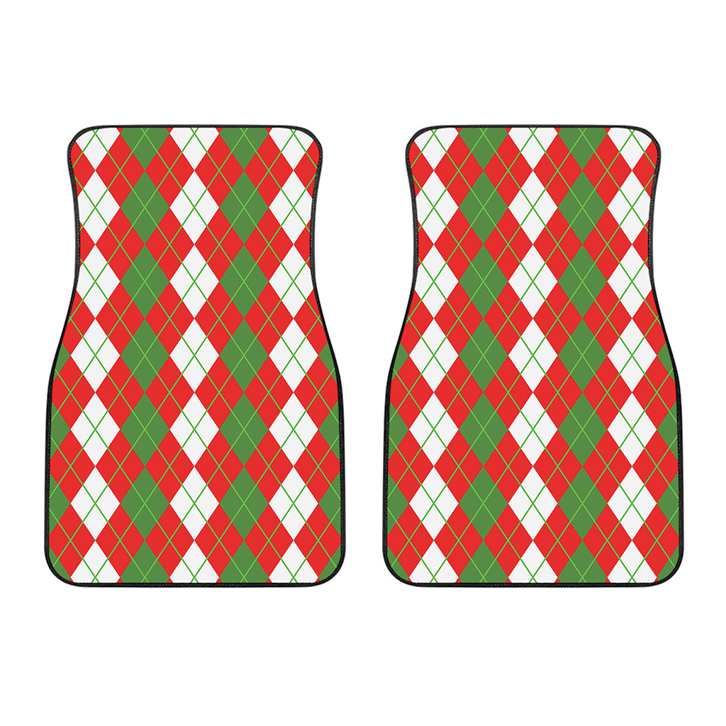 White Green And Red Argyle Pattern Print Front Car Floor Mats