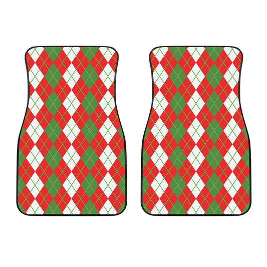 White Green And Red Argyle Pattern Print Front Car Floor Mats