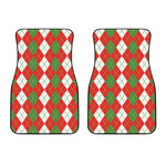 White Green And Red Argyle Pattern Print Front Car Floor Mats