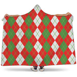 White Green And Red Argyle Pattern Print Hooded Blanket