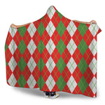 White Green And Red Argyle Pattern Print Hooded Blanket