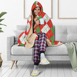 White Green And Red Argyle Pattern Print Hooded Blanket