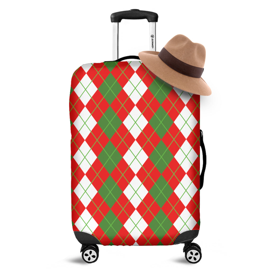 White Green And Red Argyle Pattern Print Luggage Cover