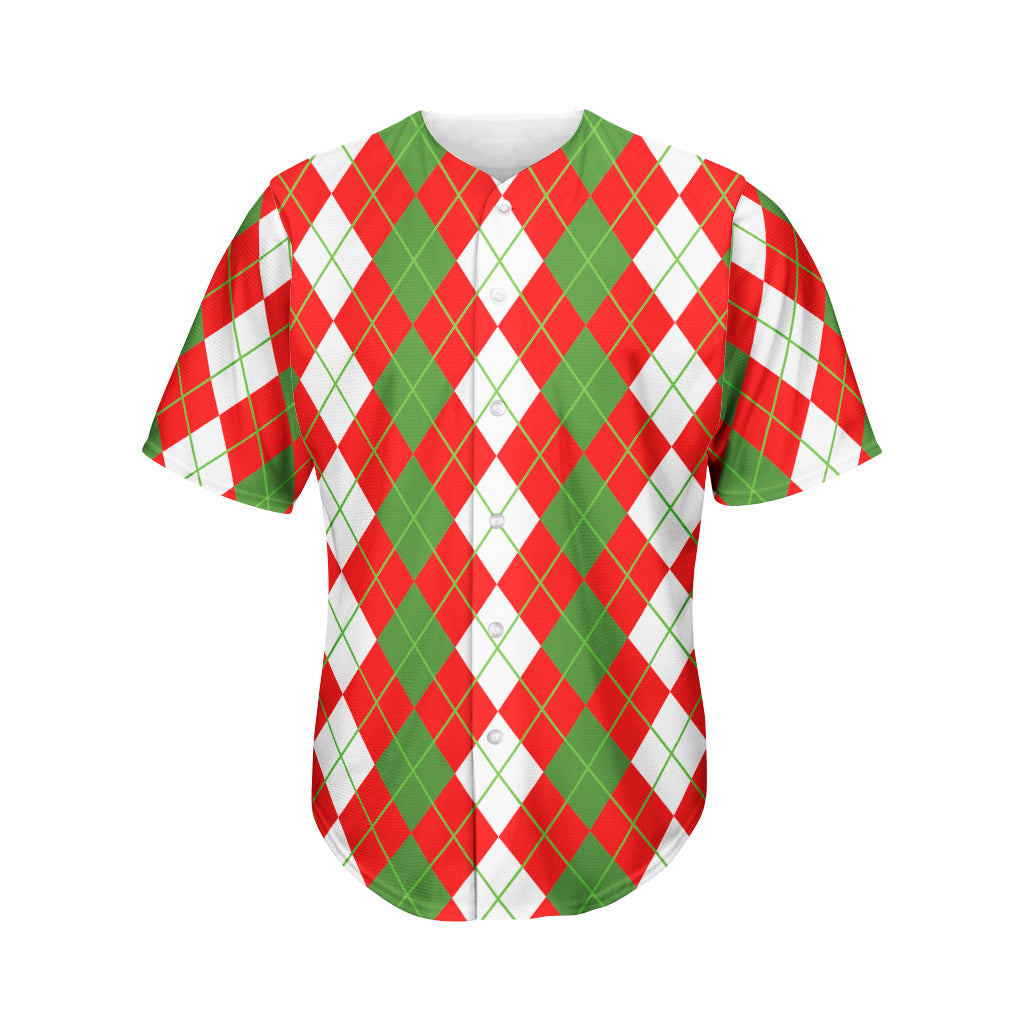 White Green And Red Argyle Pattern Print Men's Baseball Jersey