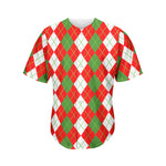 White Green And Red Argyle Pattern Print Men's Baseball Jersey