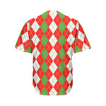 White Green And Red Argyle Pattern Print Men's Baseball Jersey