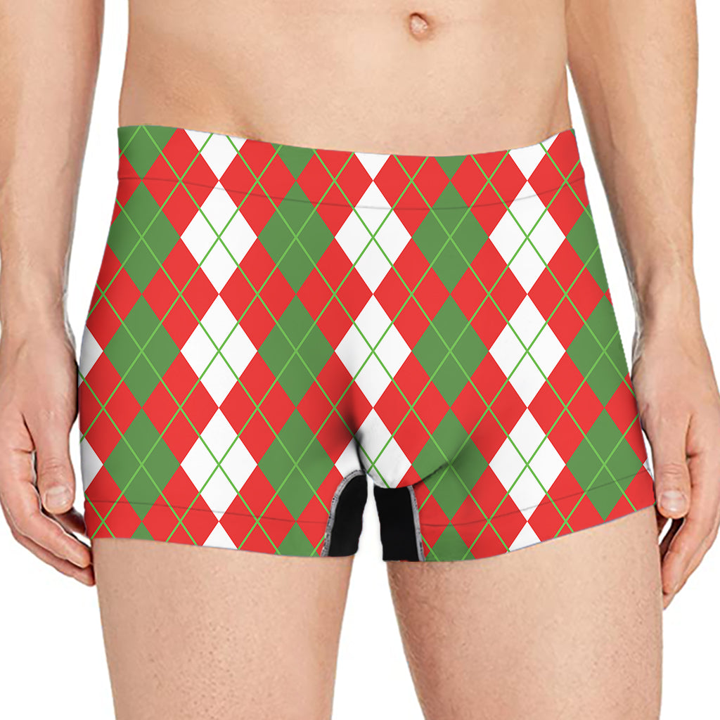 White Green And Red Argyle Pattern Print Men's Boxer Briefs