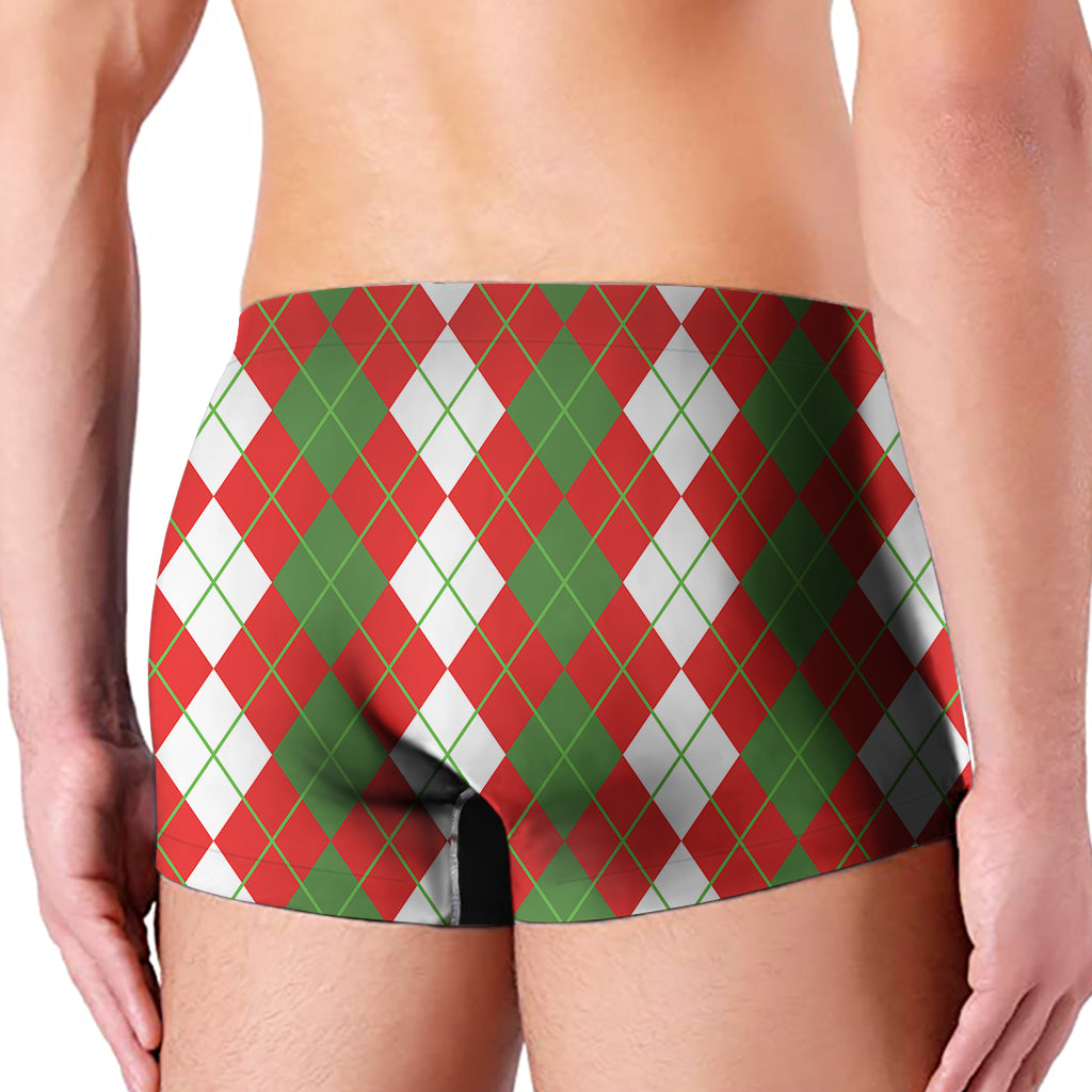 White Green And Red Argyle Pattern Print Men's Boxer Briefs