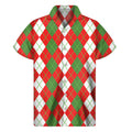 White Green And Red Argyle Pattern Print Men's Short Sleeve Shirt