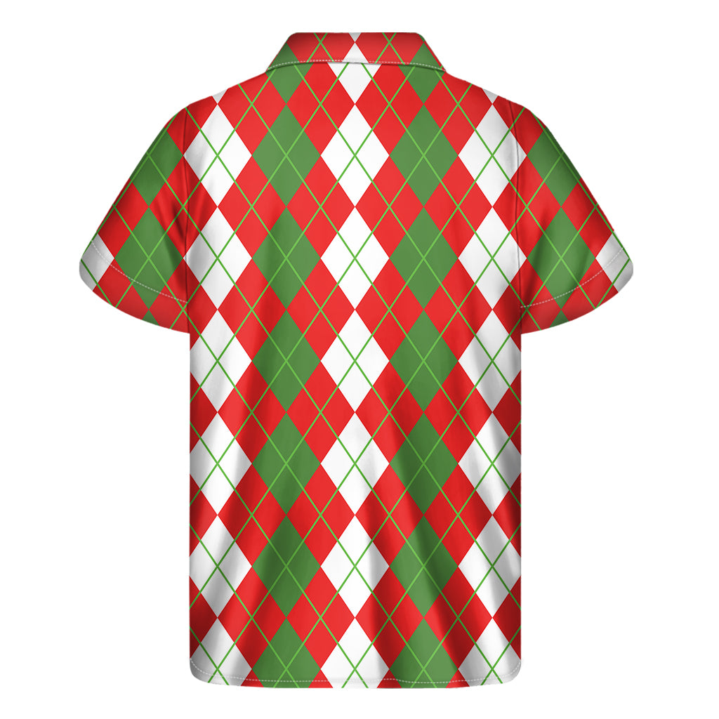 White Green And Red Argyle Pattern Print Men's Short Sleeve Shirt