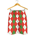 White Green And Red Argyle Pattern Print Men's Shorts