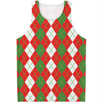 White Green And Red Argyle Pattern Print Men's Tank Top