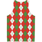 White Green And Red Argyle Pattern Print Men's Tank Top