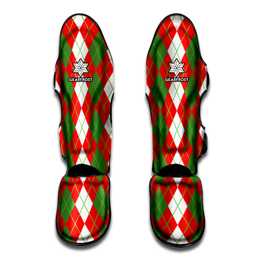 White Green And Red Argyle Pattern Print Muay Thai Shin Guard