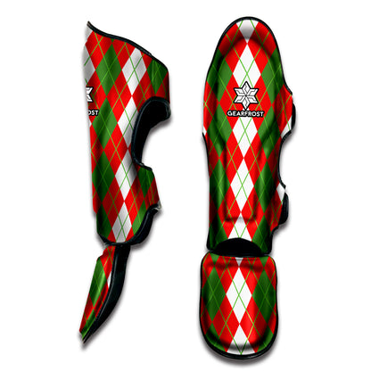 White Green And Red Argyle Pattern Print Muay Thai Shin Guard