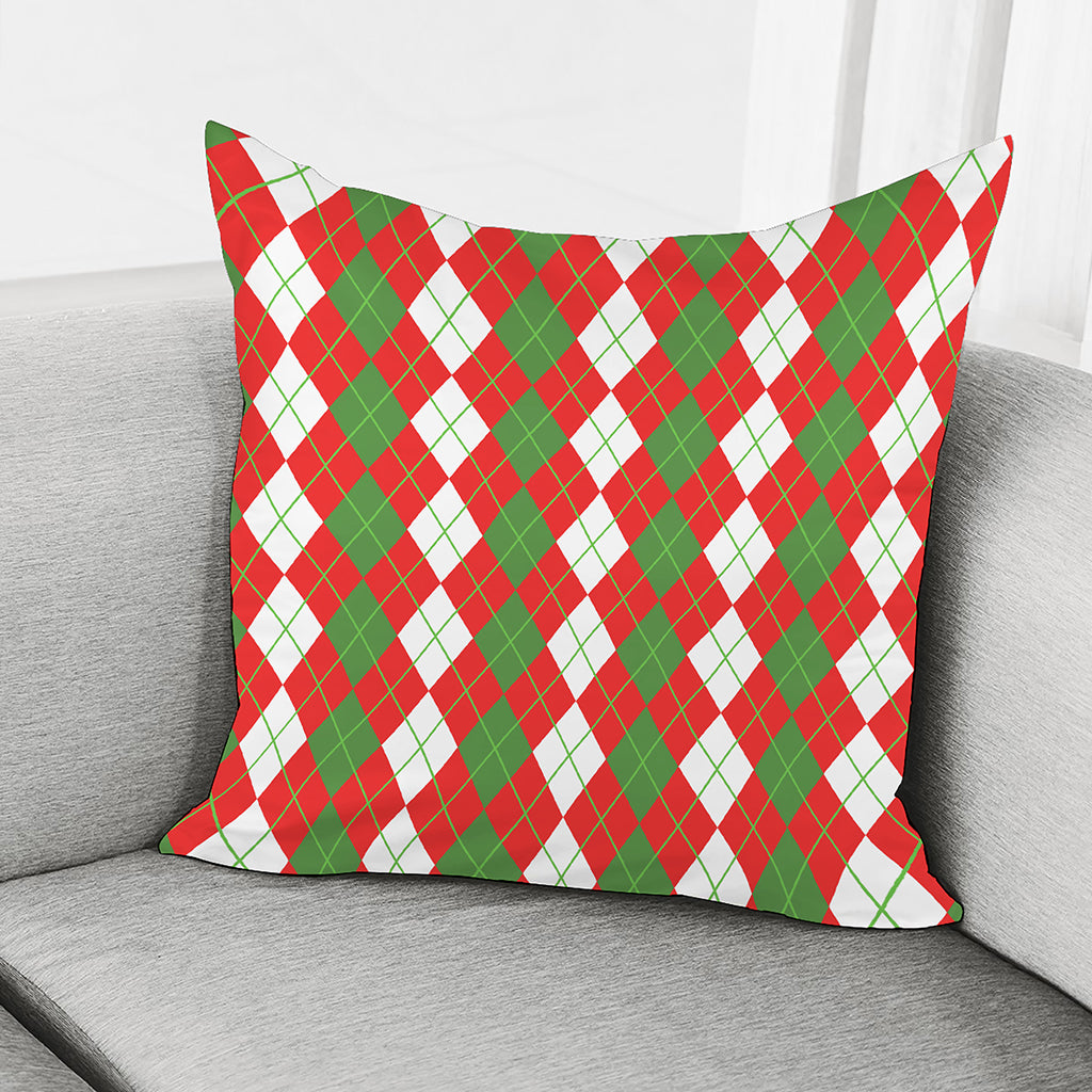 White Green And Red Argyle Pattern Print Pillow Cover