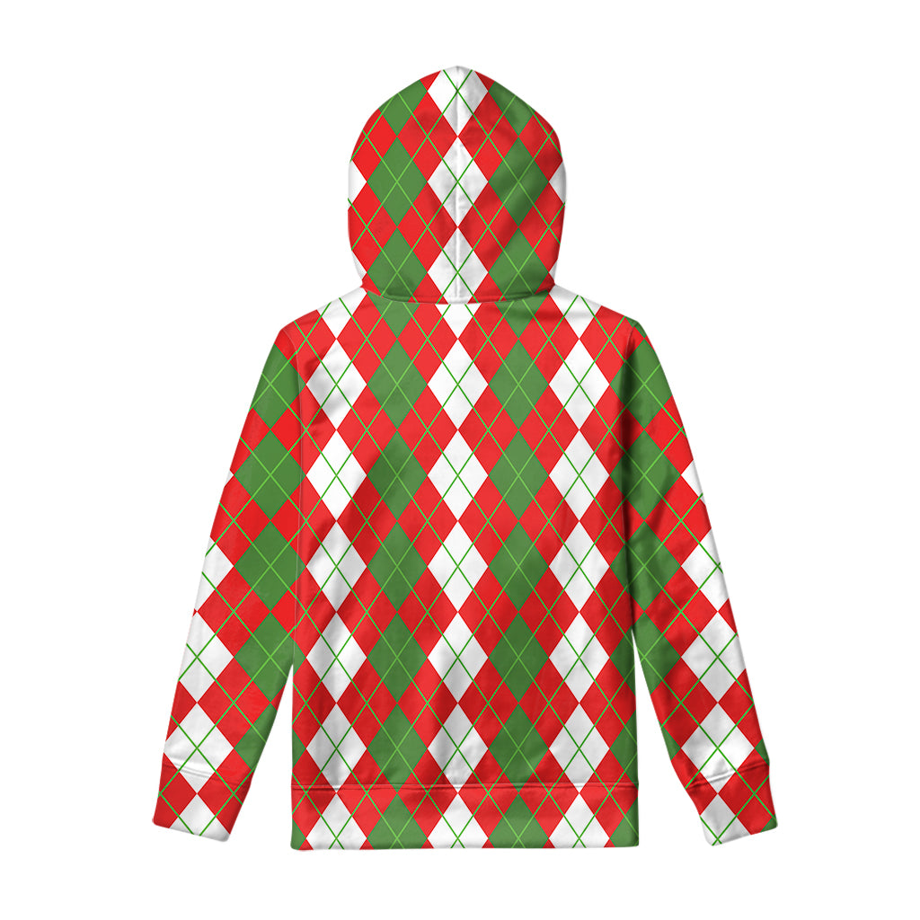 White Green And Red Argyle Pattern Print Pullover Hoodie