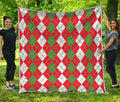 White Green And Red Argyle Pattern Print Quilt