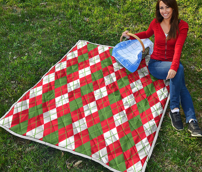 White Green And Red Argyle Pattern Print Quilt