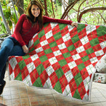 White Green And Red Argyle Pattern Print Quilt