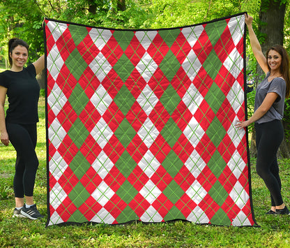 White Green And Red Argyle Pattern Print Quilt