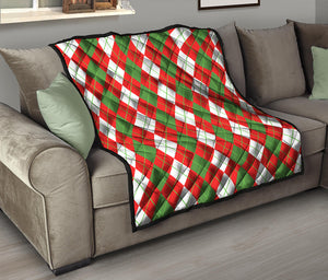 White Green And Red Argyle Pattern Print Quilt