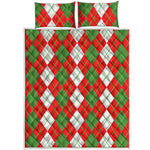 White Green And Red Argyle Pattern Print Quilt Bed Set