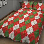 White Green And Red Argyle Pattern Print Quilt Bed Set