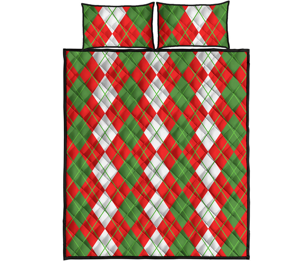 White Green And Red Argyle Pattern Print Quilt Bed Set