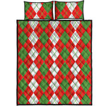 White Green And Red Argyle Pattern Print Quilt Bed Set